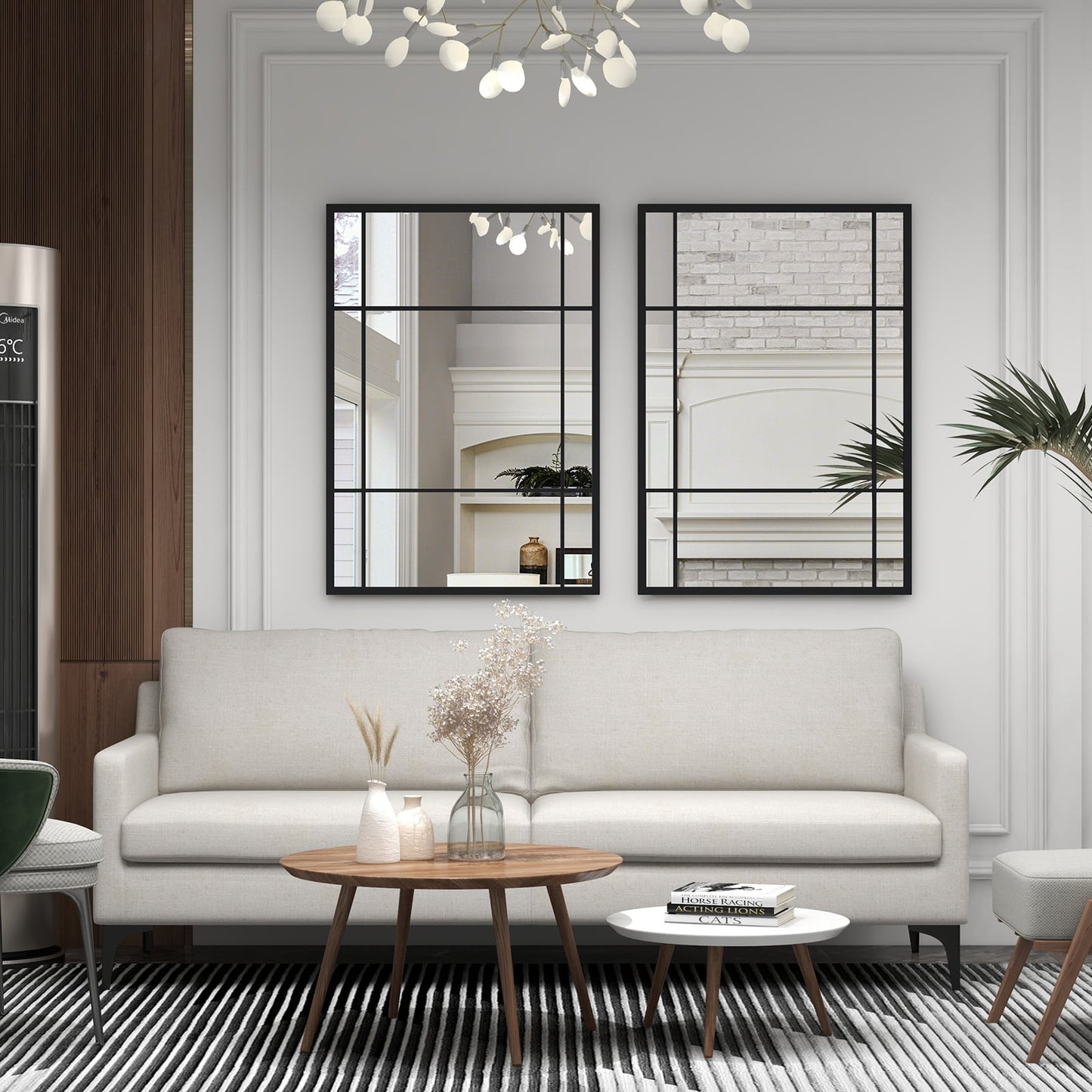100 cm x 70 cm Wall Mounted Mirror Metal Framed Hanging Mirror for Living Room-Black