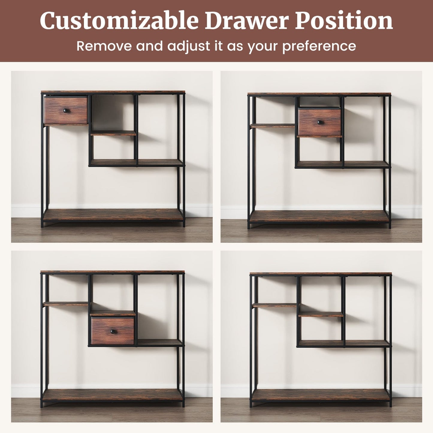 100CM Console Table with Storage Behind Sofa Couch Table with Drawer-Rustic Brown