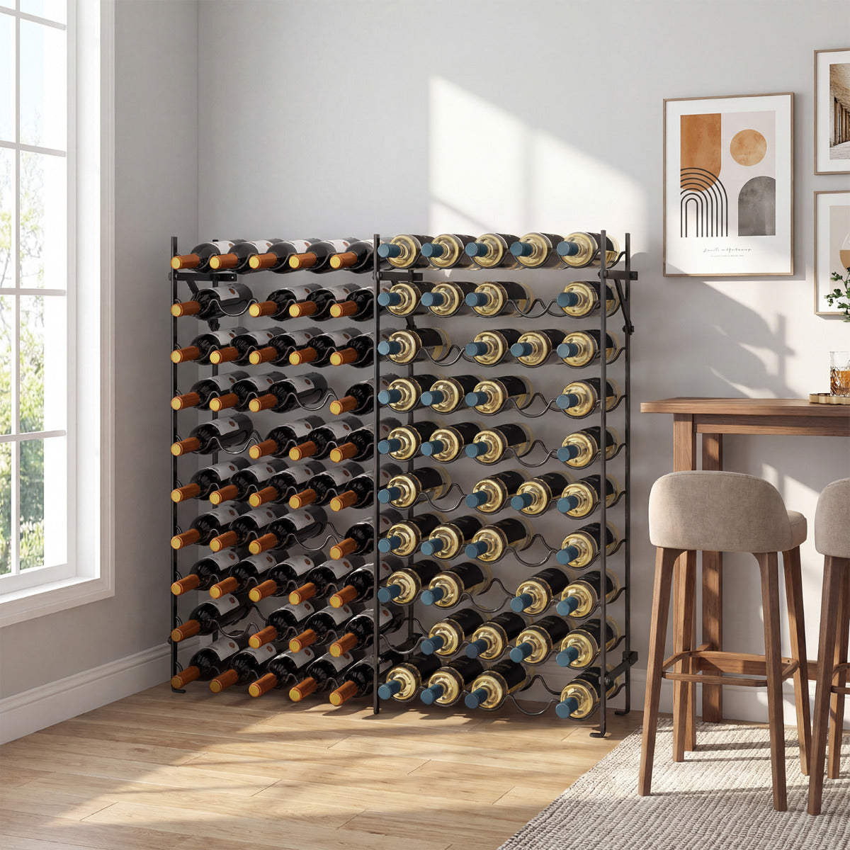 100-Bottle Large Wine Rack Holder with Wall-Anchored Design