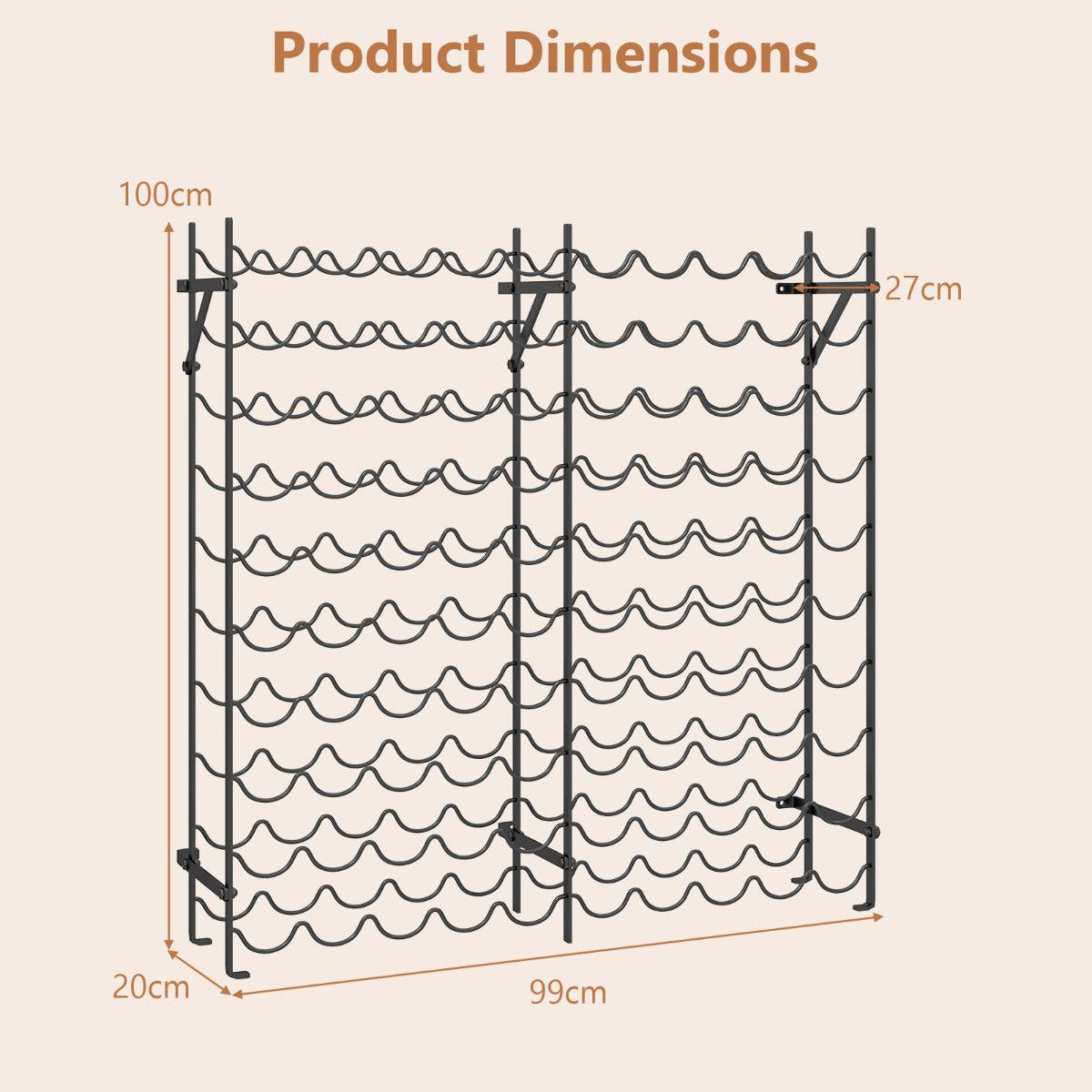 100-Bottle Large Wine Rack Holder with Wall-Anchored Design