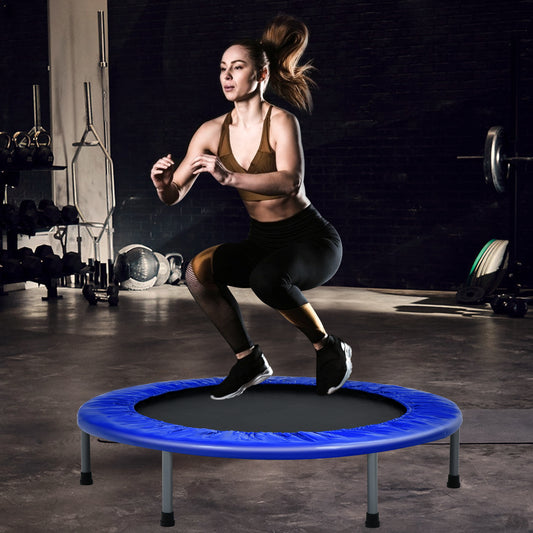 101cm Foldable Trampoline with 4-Level Adjustable Handle for Adults-Blue