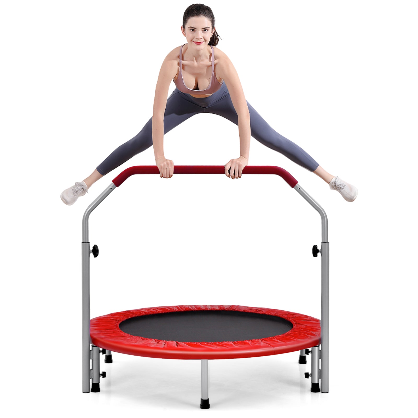 101cm Foldable Trampoline with 4-Level Adjustable Handle for Adults-Red