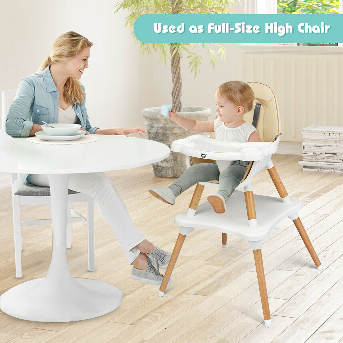 4 in 1 Baby High Chair Infant  Feeding Seat-Khaki