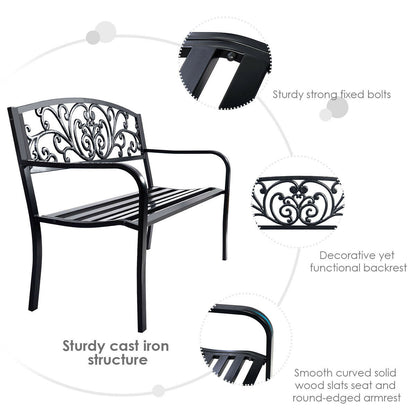 Patio Garden Bench with Steel Cast Iron Frame
