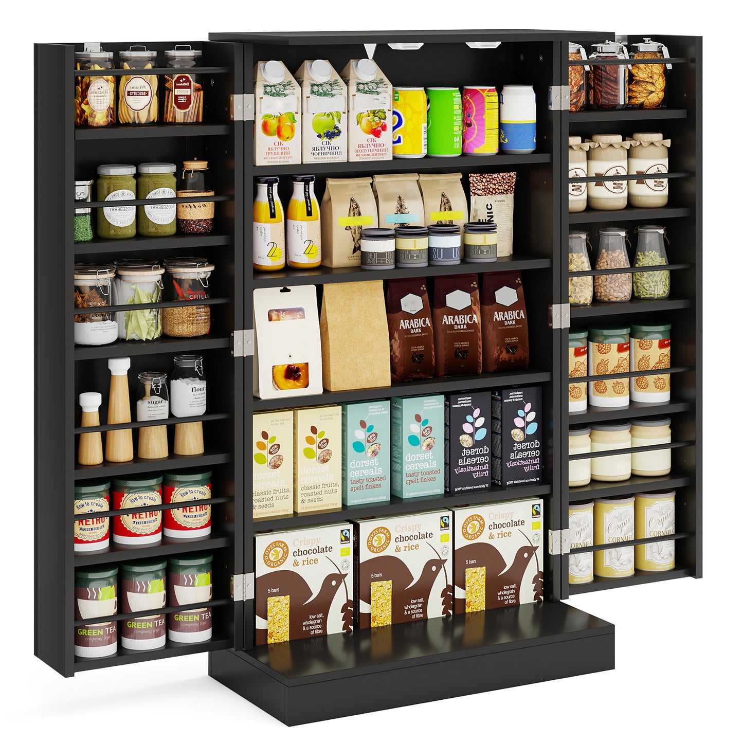 104cm Tall Kitchen Pantry Storage Cabinet with Doors and Adjustable Shelves-Black