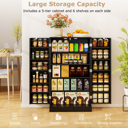104cm Tall Kitchen Pantry Storage Cabinet with Doors and Adjustable Shelves-Black