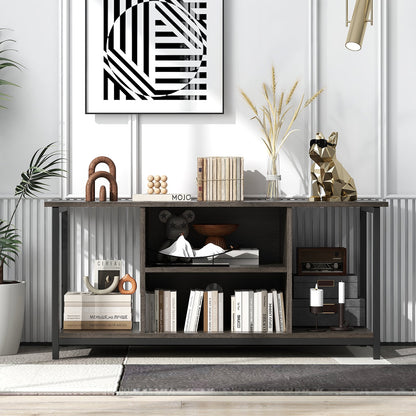 106 CM TV Stand with Power Outlet Open Storage and Adjustable Shelf-Grey