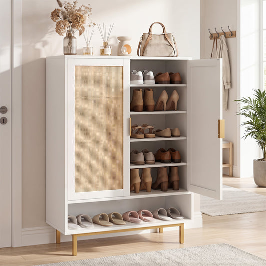 108CM Tall Shoe Cabinet 6-Tier with 2 Doors and Adjustable Shelves-White