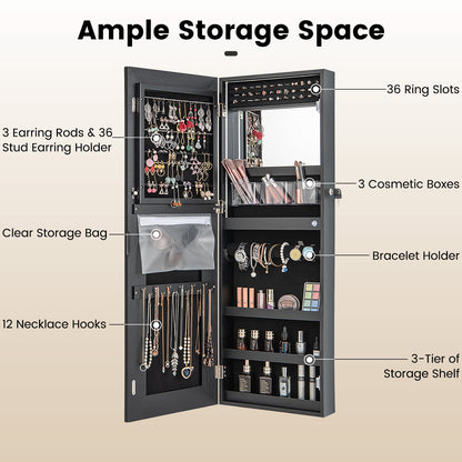 108cm Lockable Jewelry Mirror Cabinet with 3-Color LED Lights-Black1