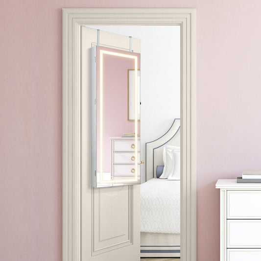 108cm Lockable Jewelry Mirror Cabinet with 3-Color LED Lights-White
