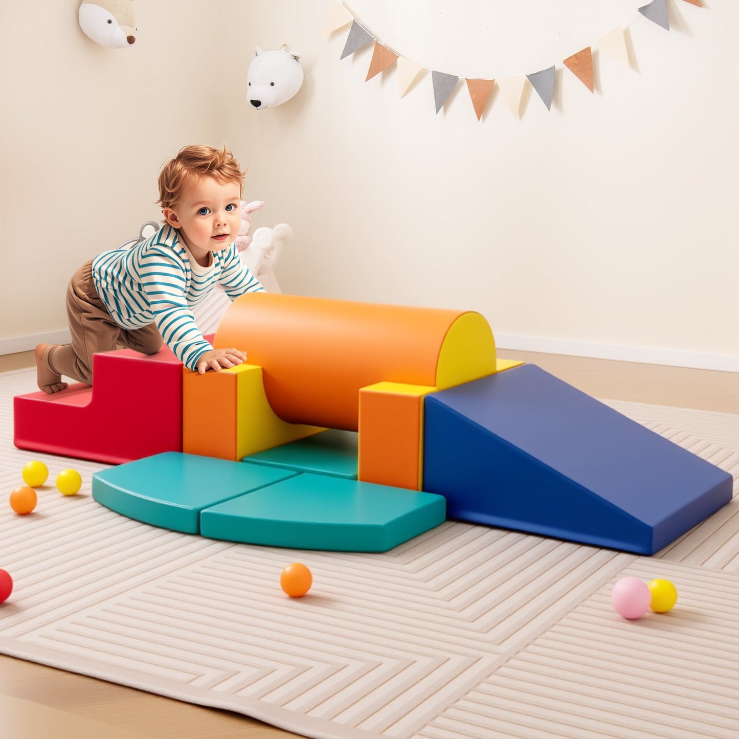 10 Pieces Foam Climbing Blocks Set with PU Leather Surface for 1-3 Years Old-Colourful