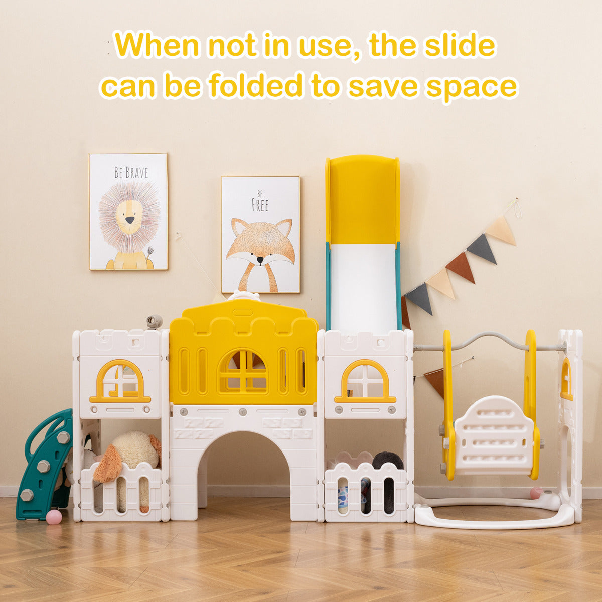 10 in 1 Toddler Swing and Slide Set Kids Indoor Playground-Yellow
