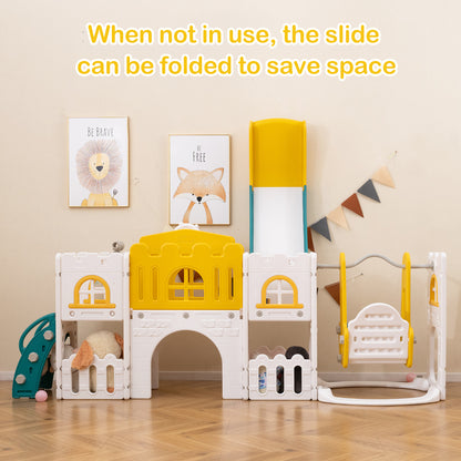 10 in 1 Toddler Swing and Slide Set Kids Indoor Playground-Yellow