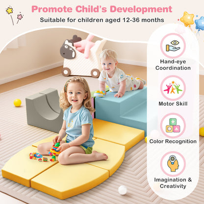 10 Pieces Foam Climbing Blocks Set with PU Leather Surface for 1-3 Years Old-Multicolor
