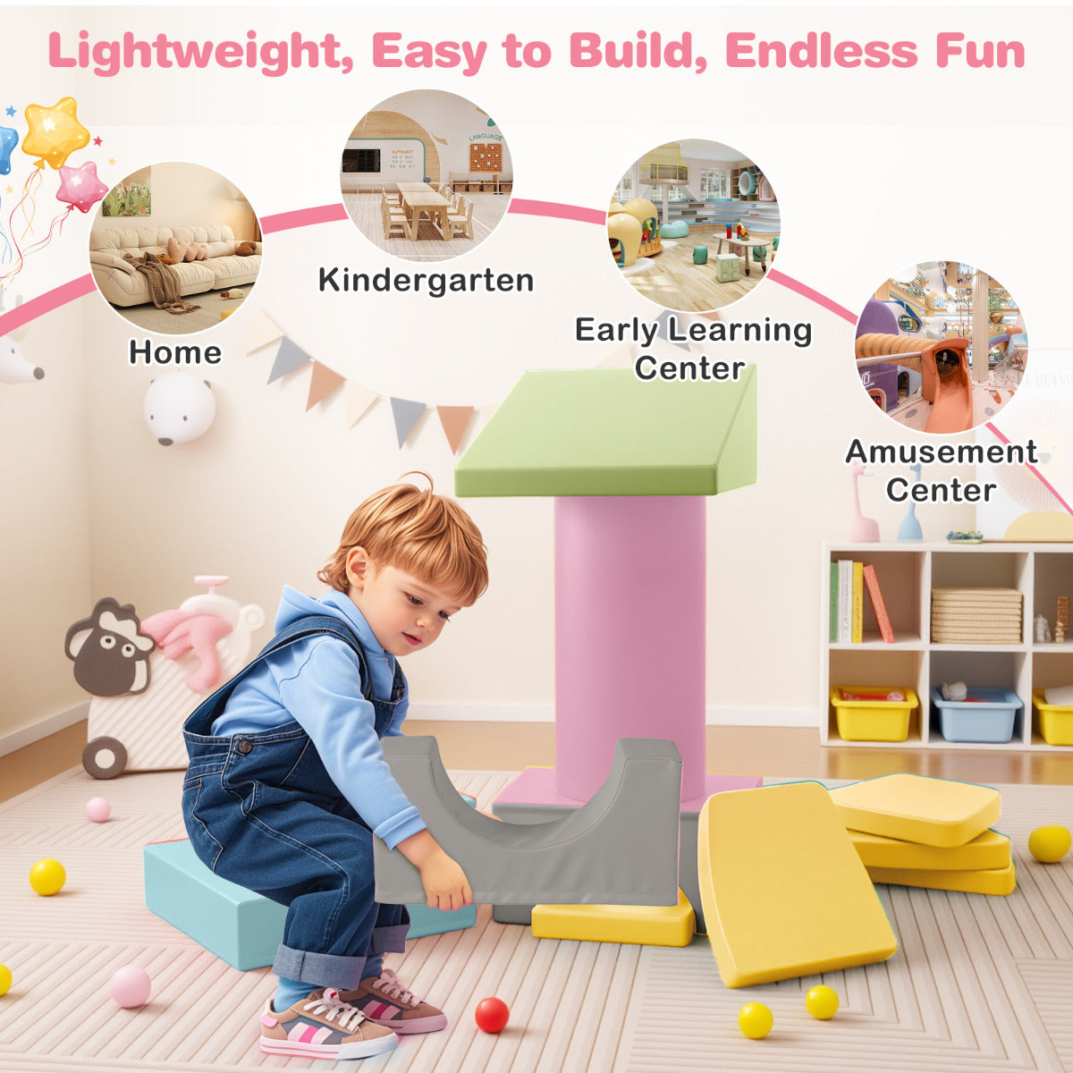 10 Pieces Foam Climbing Blocks Set with PU Leather Surface for 1-3 Years Old-Multicolor