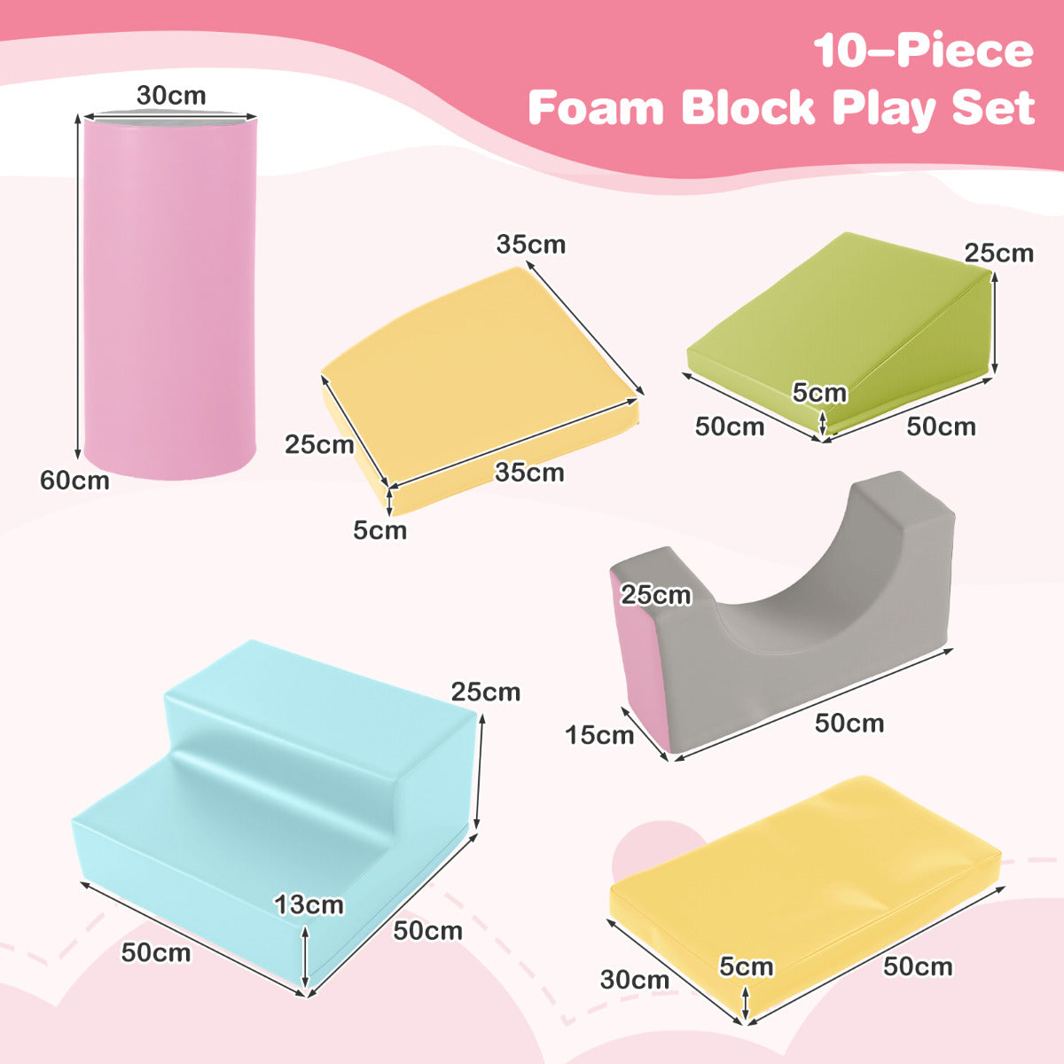 10 Pieces Foam Climbing Blocks Set with PU Leather Surface for 1-3 Years Old-Multicolor