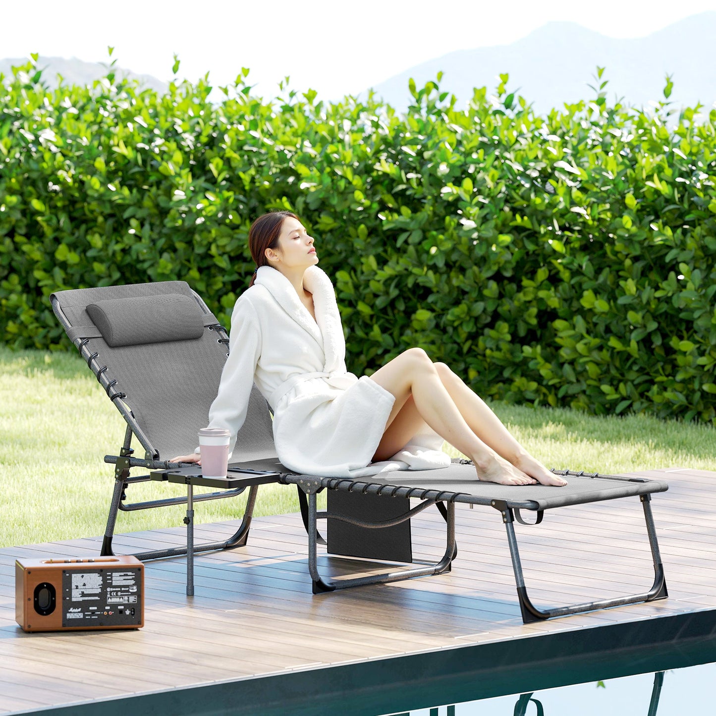Outsunny Five-Position Reclining Sun Lounger - Grey