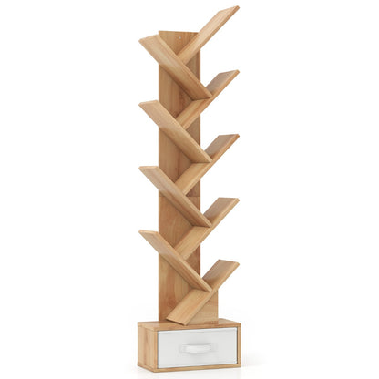 10-Tier Freestanding Tree Bookshelf with Drawer-Beige