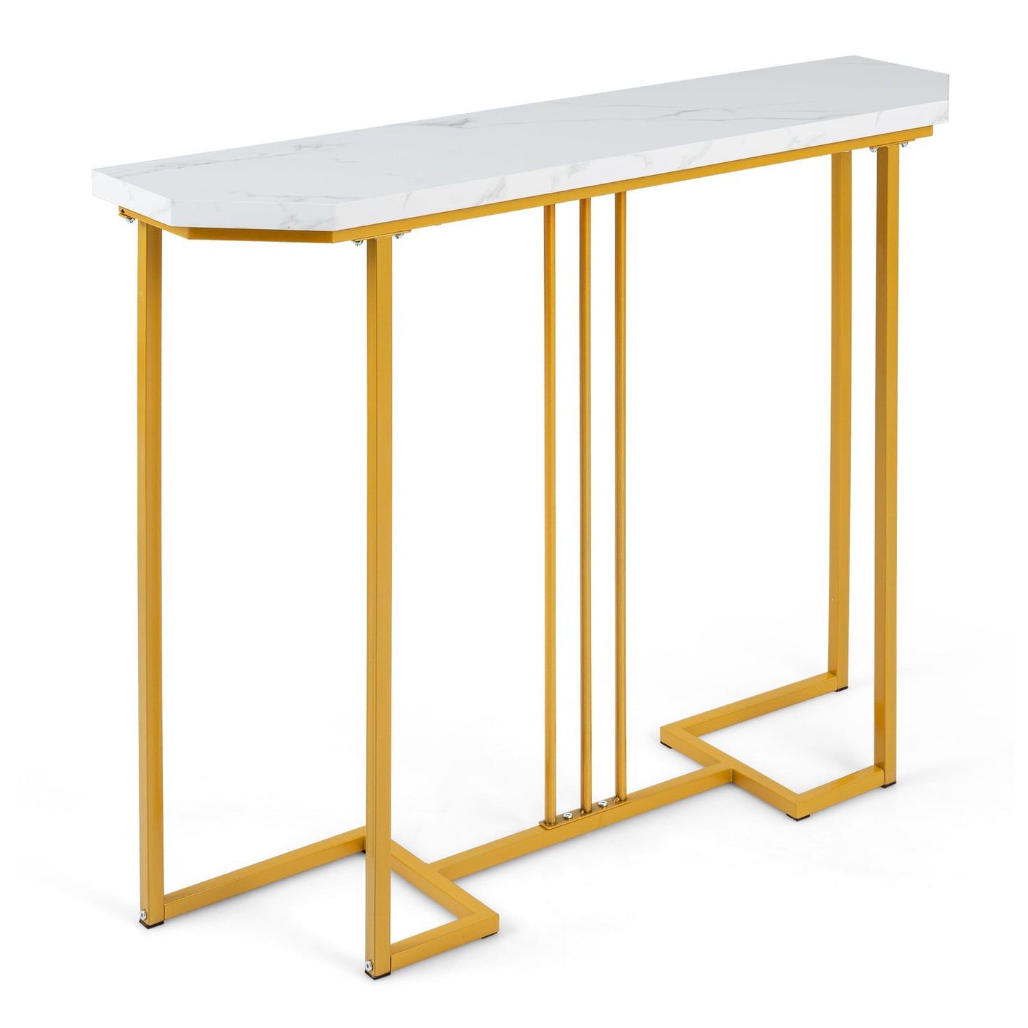 110 CM Narrow Entryway Table with Faux Marble Top for Living Room-White