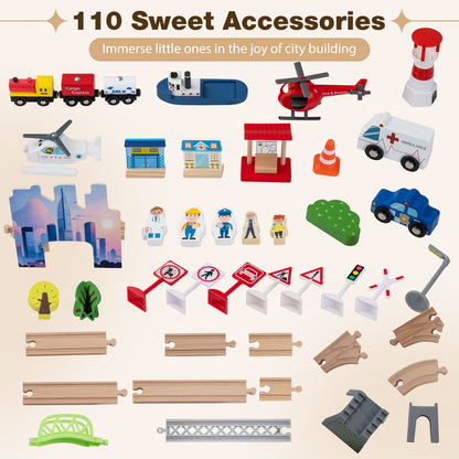 110-Piece Wooden Train Table for Toddlers 3+ Years Old