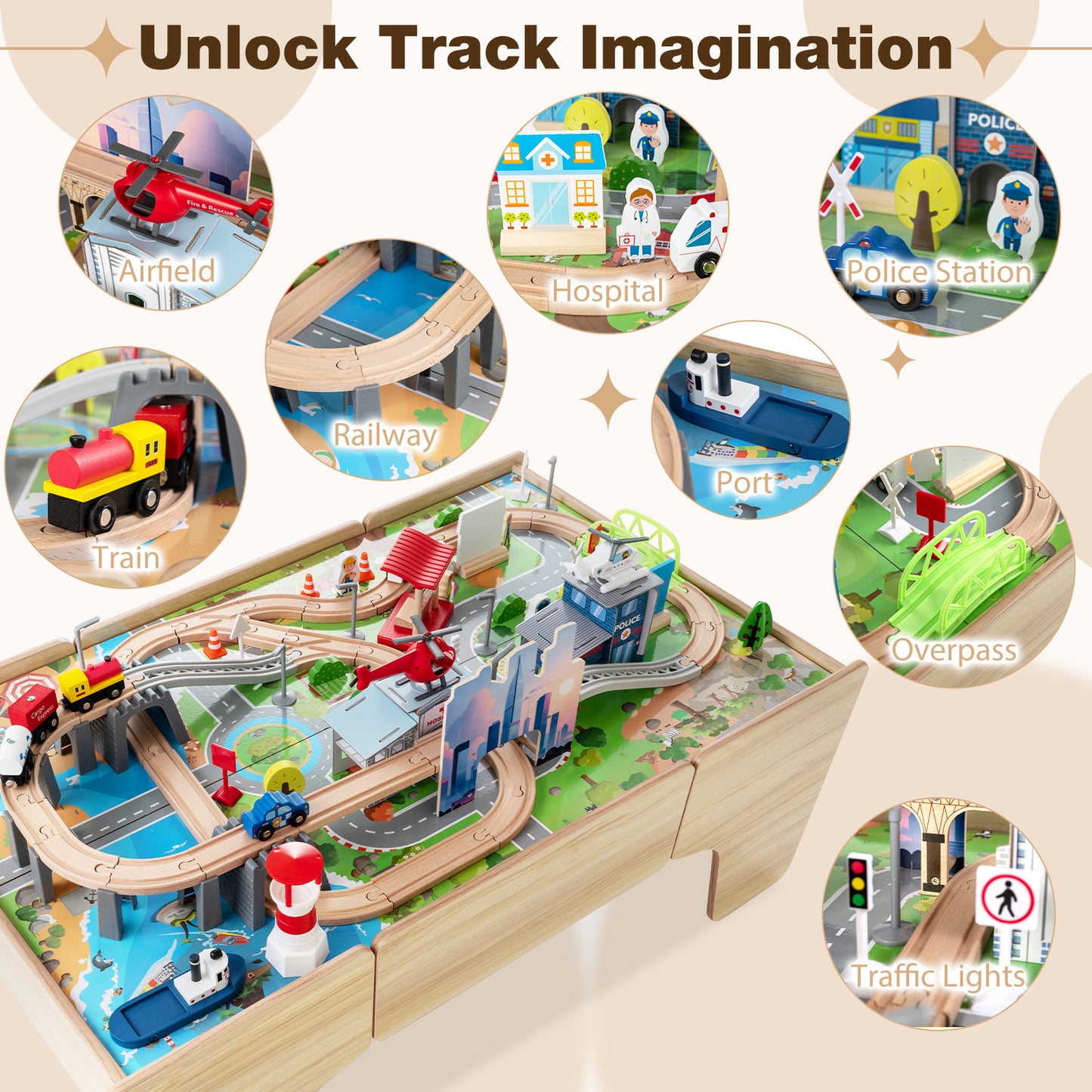 110-Piece Wooden Train Table for Toddlers 3+ Years Old