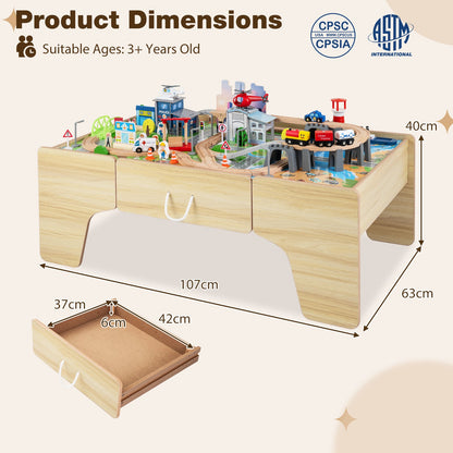 110-Piece Wooden Train Table for Toddlers 3+ Years Old