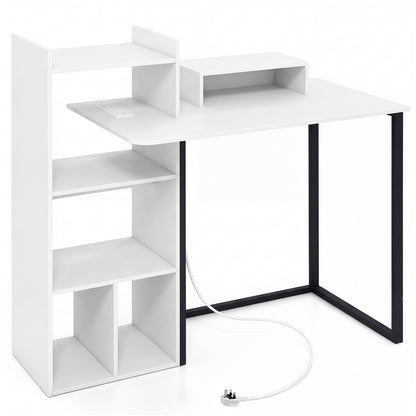 110CM Computer Desk with Charging Station and Ergonomic Monitor Stand-White