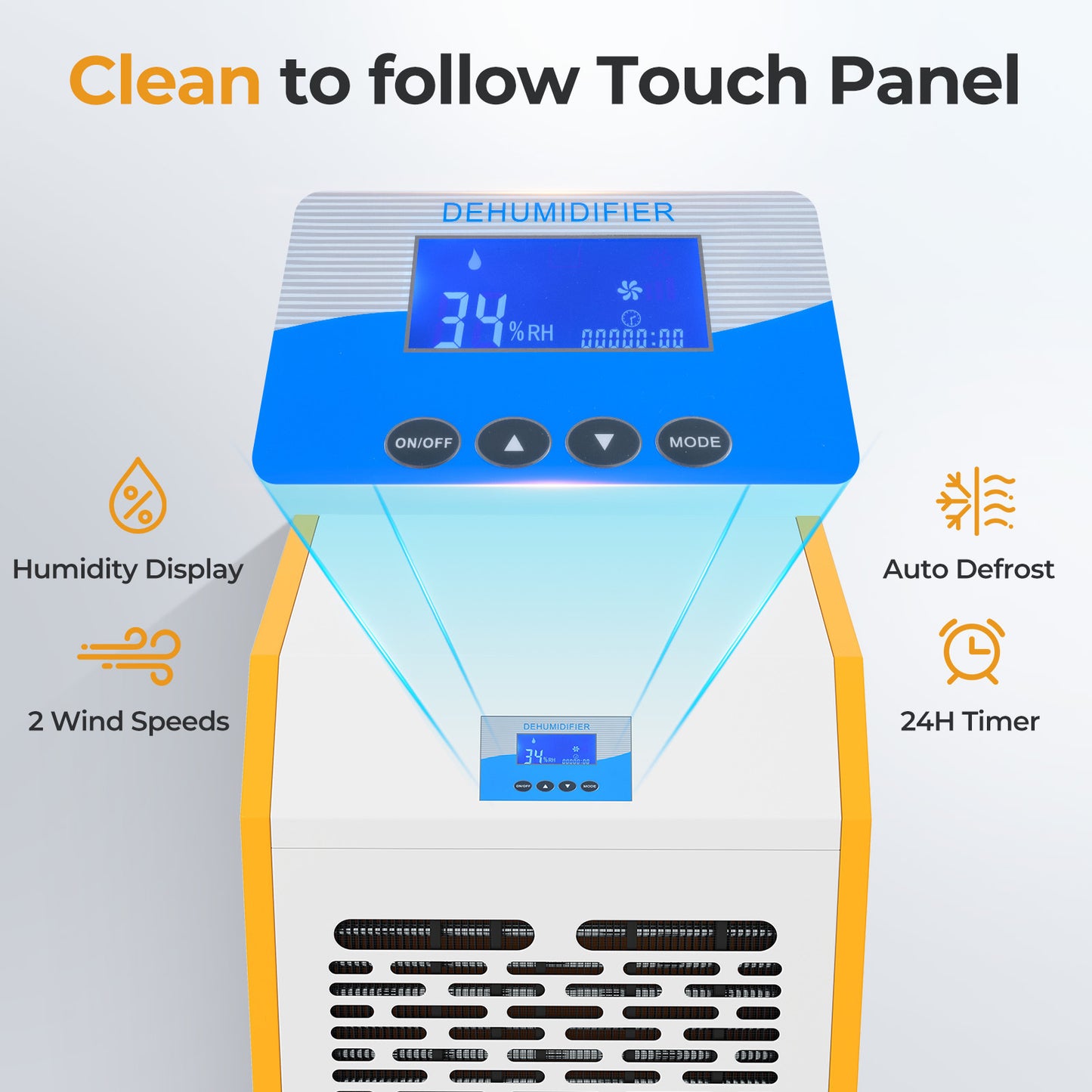 110L/Day Portable Commercial Dehumidifier with Pump Drain Hose-Yellow
