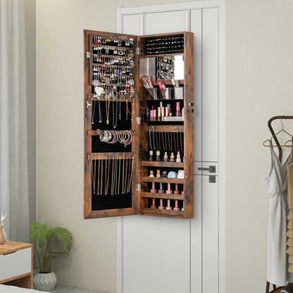 110 cm Jewelry Mirror Cabinet with Full-length Mirror and Interior Makeup Mirror-Rustic Brown