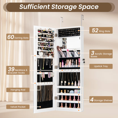 110 cm Jewelry Mirror Cabinet with Full-length Mirror and Interior Makeup Mirror-White