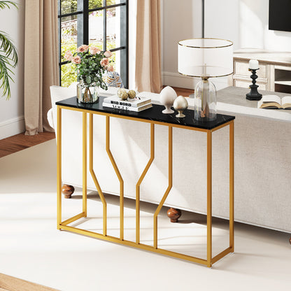 110 cm Gold Console Table Entryway Table with Faux Marble Tabletop-Black