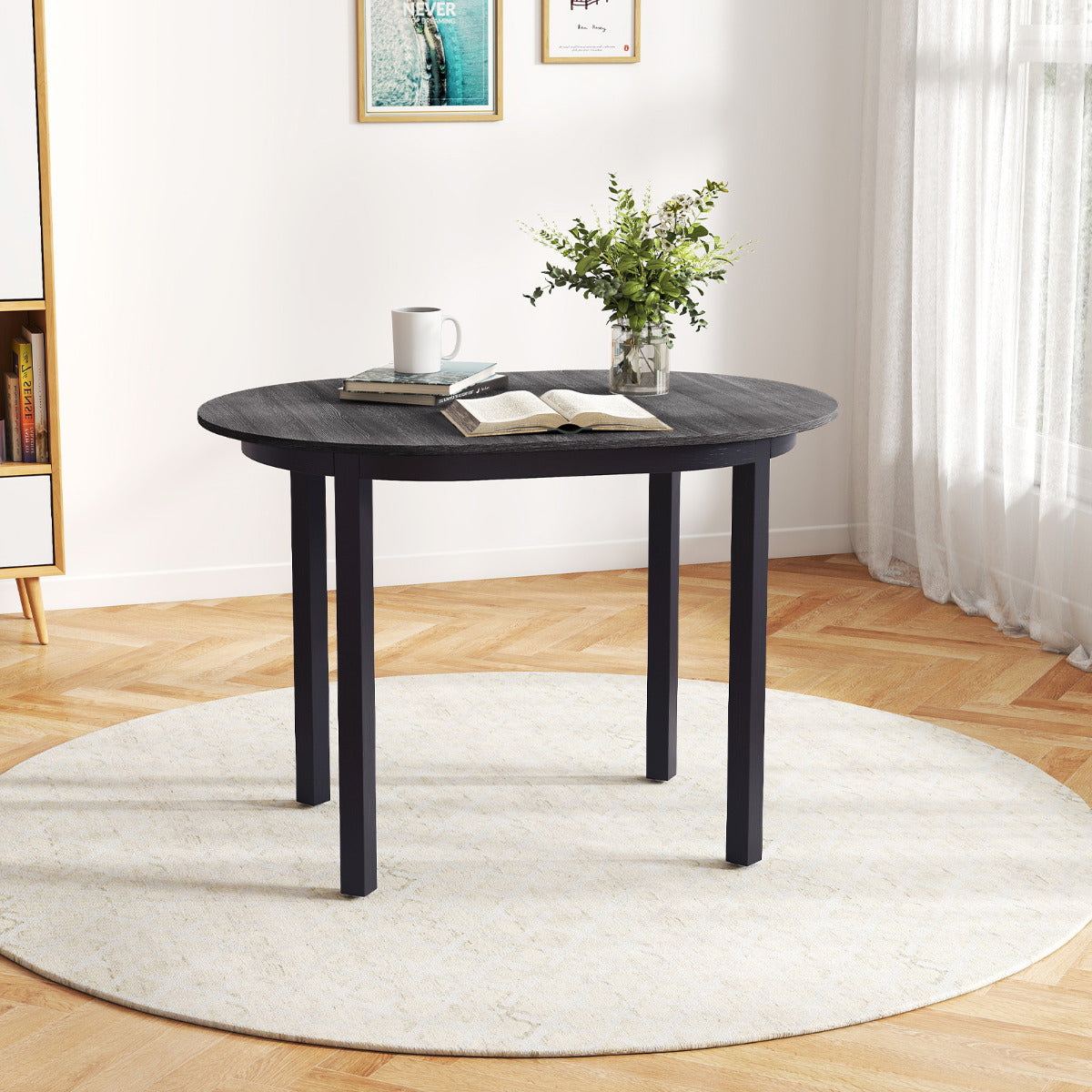 110CM Wooden Dining Table for 4-6 People Oval Kitchen Table-Dark Grey