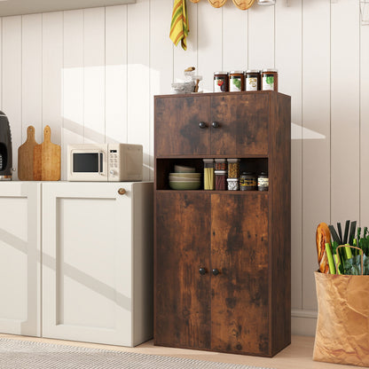 111 cm Tall Bookcase with 4 Doors 4-Tier Modern Storage Organizer with and Adjustable Shelf-Rustic Brown