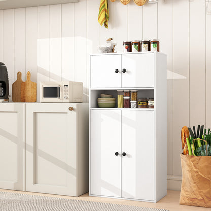 111 cm Tall Bookcase with 4 Doors 4-Tier Modern Storage Organizer with and Adjustable Shelf-White