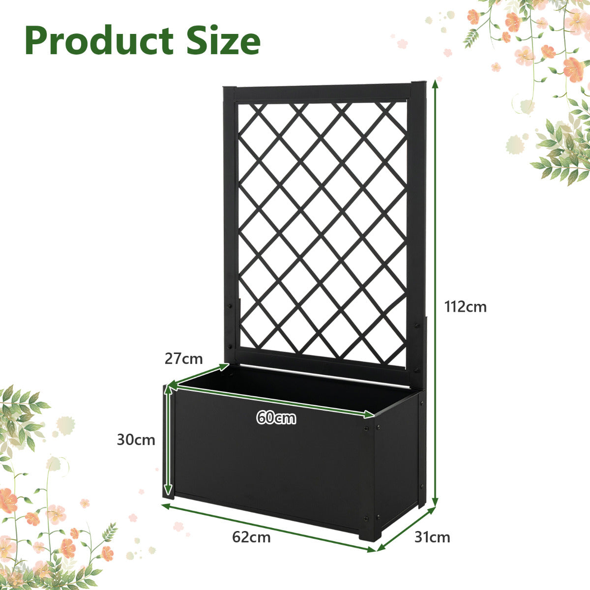 112CM Metal Planter Box with Trellis for Climbing Plants-Black