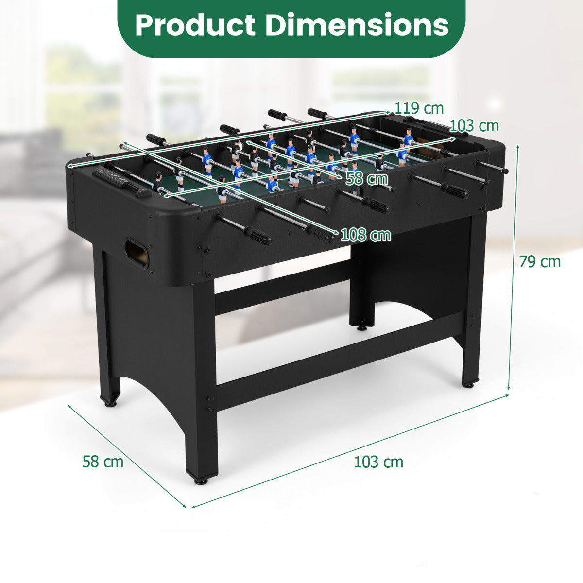 119 CM Competition Full Size Soccer Game Table with 22 Players-Black