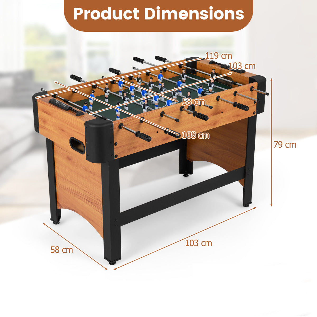 119 CM Competition Full Size Soccer Game Table with 22 Players-Natural
