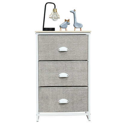 3/4 Fabric Nightstand Bedside Storage Cabinet Folding Drawers-3-Tier-White
