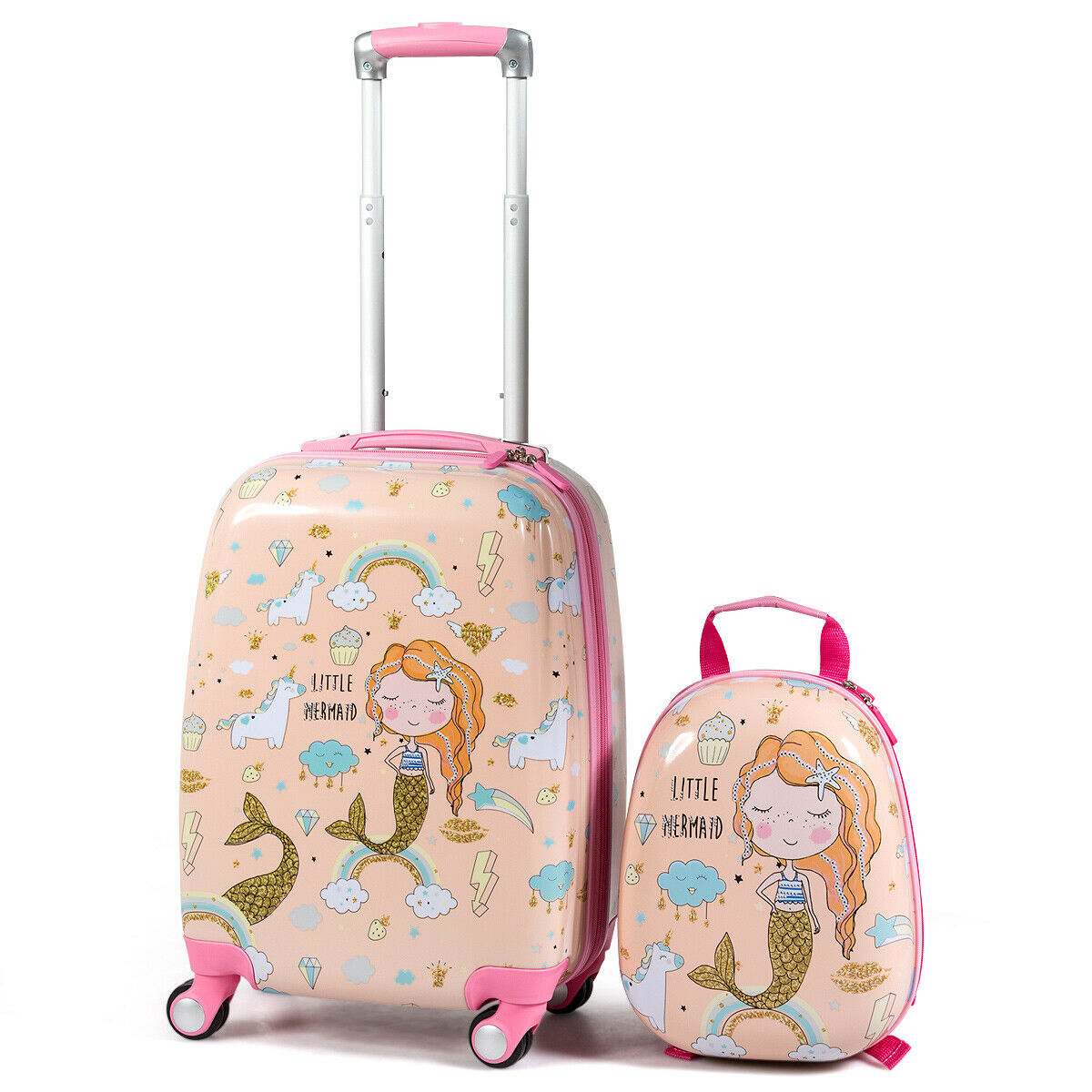 ABS Kids Backpack Luggage Set Children Suitcase Travel Schoo-Pink