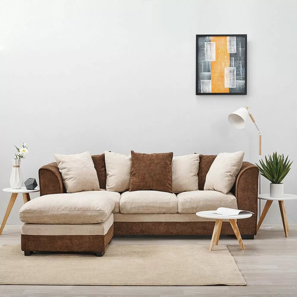 Aruba Black and Grey Chenille Fabric Corner Sofa