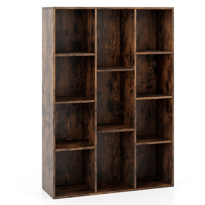 11-Cube Bookcase Modern Geometric Bookshelf with Anti-tipping Kits-Rustic Brown