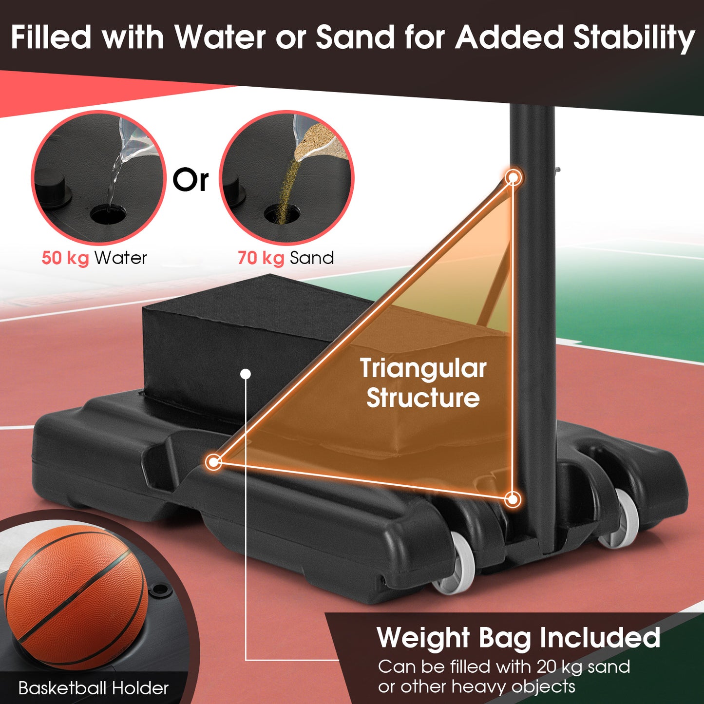 11-Level Portable Adjustable Basketball Hoop and Goals System with Build-In Wheels