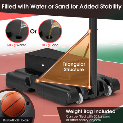 11-Level Portable Adjustable Basketball Hoop and Goals System with Build-In Wheels