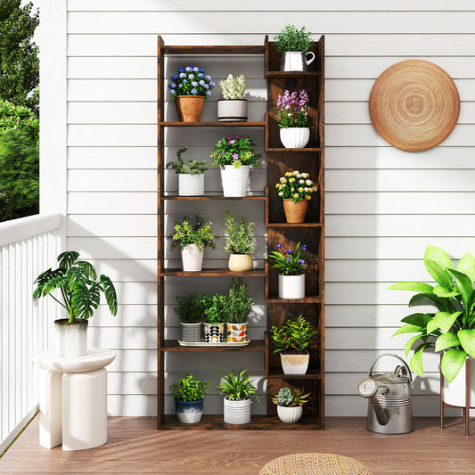 11-Shelf Wooden Bookshelf with 2 Anti-Tipping Kits-Rustic Brown