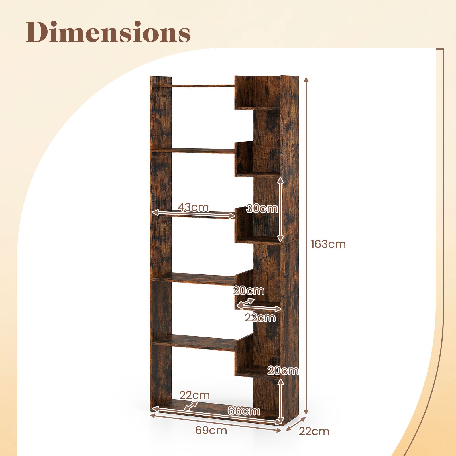 11-Shelf Wooden Bookshelf with 2 Anti-Tipping Kits-Rustic Brown
