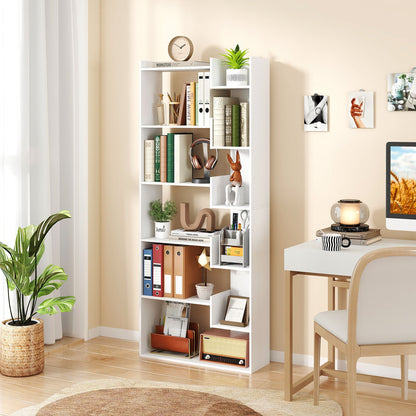 11-Shelf Wooden Bookshelf with 2 Anti-Tipping Kits-White