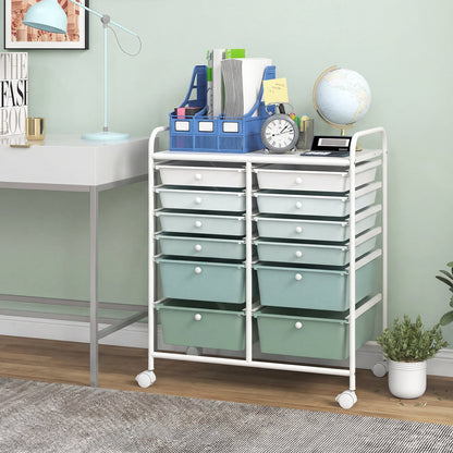 12 Drawers Rolling Storage Cart with 4 Wheels and Brakes-Green