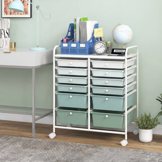 12 Drawers Rolling Storage Cart with 4 Wheels and Brakes-Green