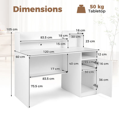 120 CM Computer Desk with Monitor Stand and Storage Cabinet-White