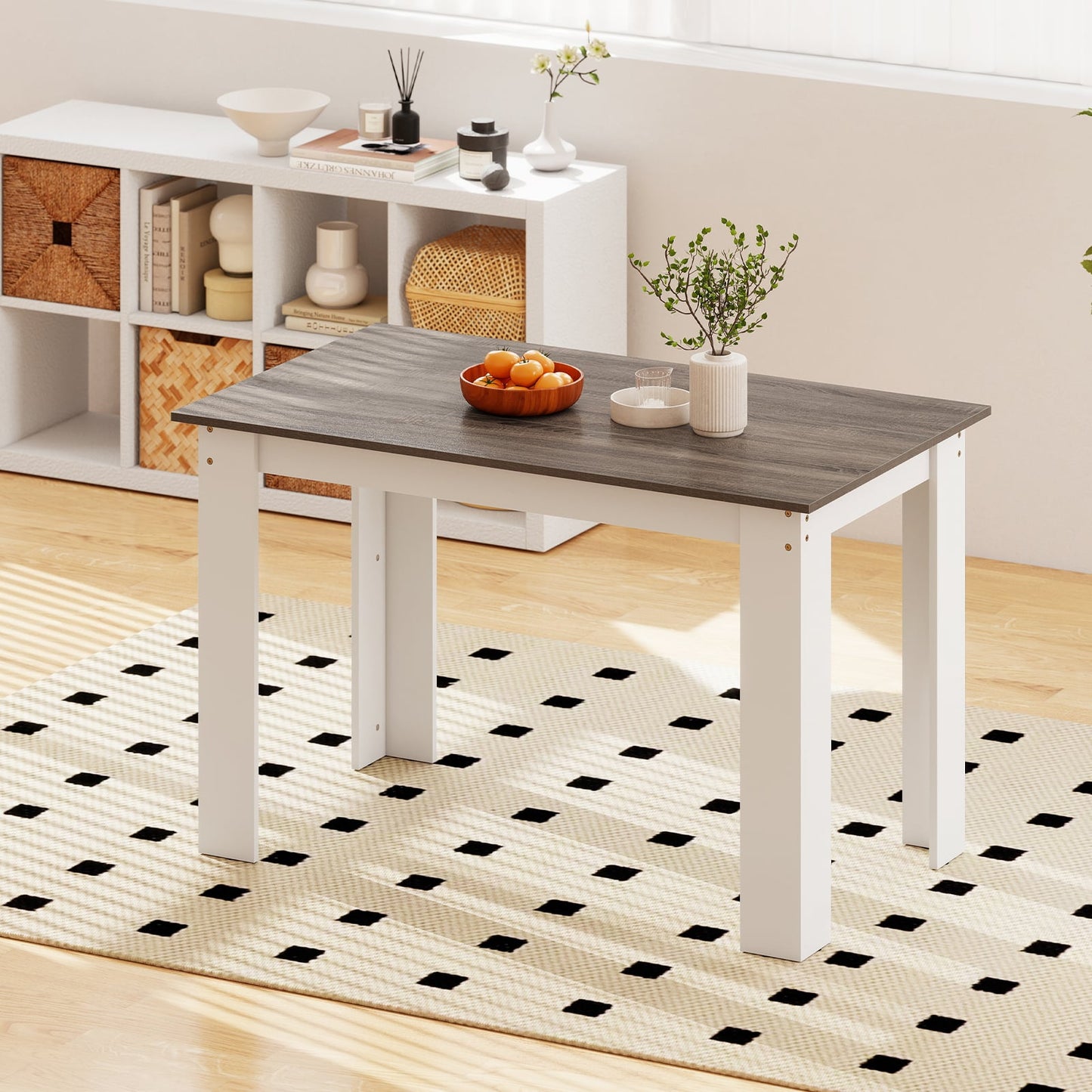 120 CM Dining Table for 4-6 People Wooden Rectangular Table Long Dinner Table-White